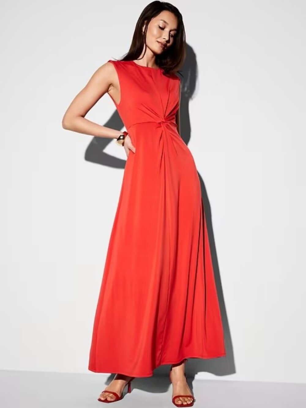 Bright Coral - Twist-Front Maxi Dress